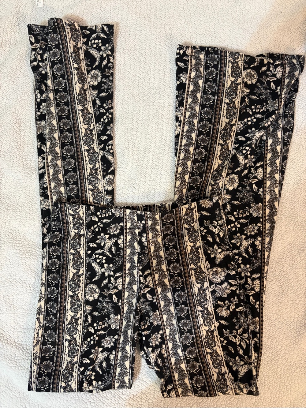 Vibe Sportswear Black and Cream Floral-Striped Flare Pants
